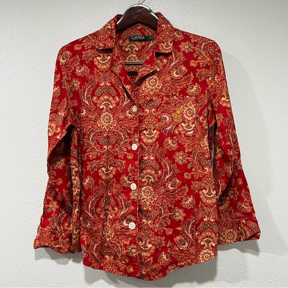 Lauren Ralph Lauren Other - Lauren Ralph Lauren Sz L Monogramed Paisley Button Front Night Shirt Top Pajama
